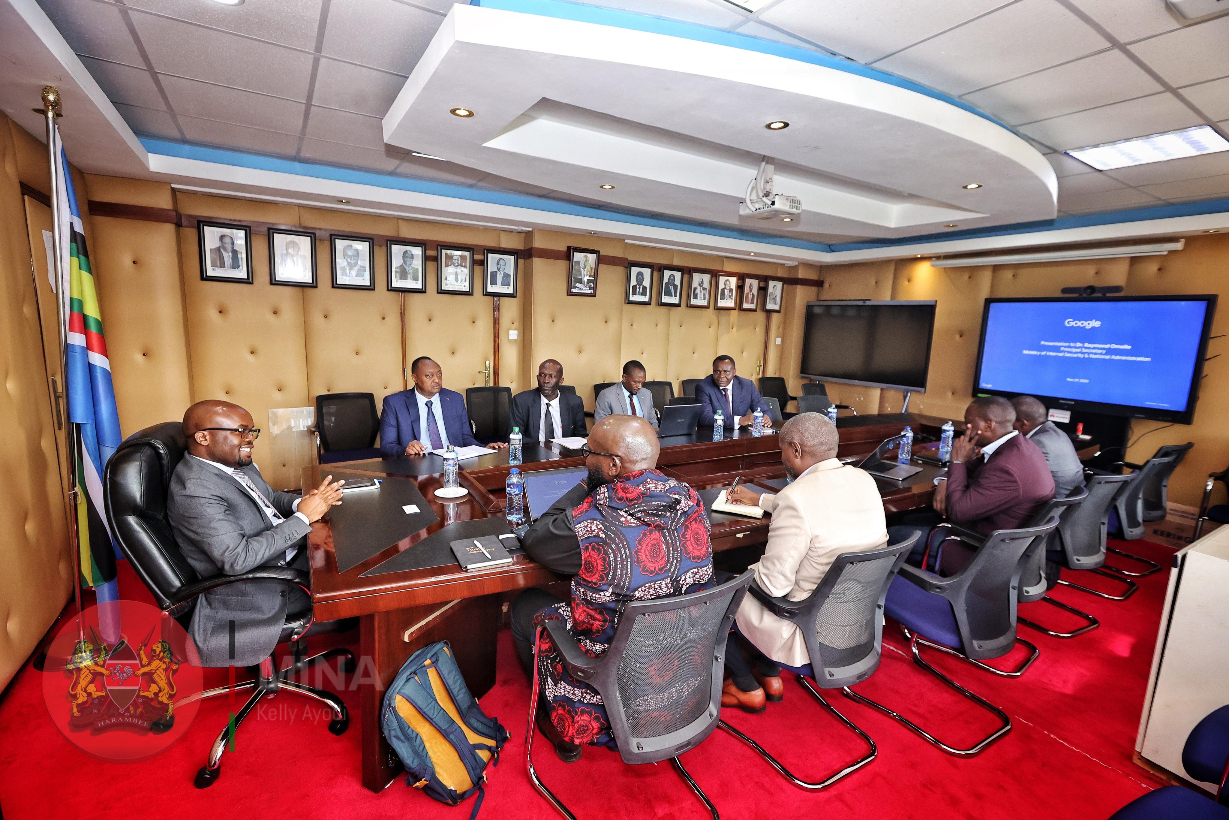 This morning, Internal Security PS @ray_omollo  met the Google Africa team, led by Michael Murungi, Google's Government Affairs and Policy Manager for East Africa to discuss on disaster management, specifically addressing the current flood situation.